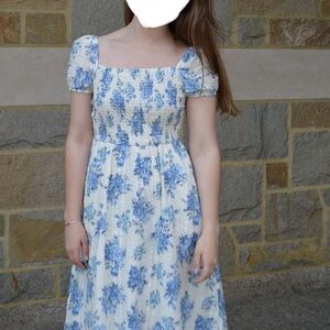 LOFT Blue & White floral XSP Midi Dress